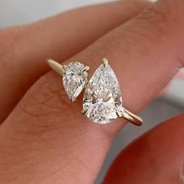 Toi et Moi Moissanite Bridal Ring, Double Pear, 14k Gold