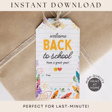 Welcome Back to School Gift Tags Instant Download | Printable Last Minute First Day Teacher Sweet Treat Labels | Student Classroom Favors