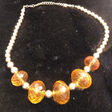 Vintage faceted amber glass and metallic bead statement necklace