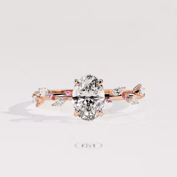 1.5 Carat Oval Lab Grown Diamond Twig Ring: Pink Sapphire, Nature Inspired