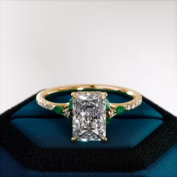 2 Carat Radiant Lab Diamond Engagement Ring: Emerald Marquise Hidden Halo