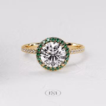 2 Carat Lab Grown Diamond Engagement Ring: Emerald Halo, 14k Yellow Gold