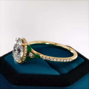 2 Carat Oval Lab Grown Diamond Engagement Ring: Emerald Marquise, 14k Yellow Gold