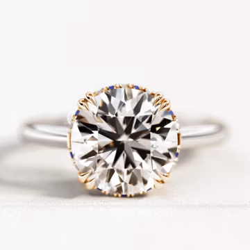 5 Carat Lab Grown Diamond Engagement Ring: Sapphire Bold Halo, Two Tone Gold