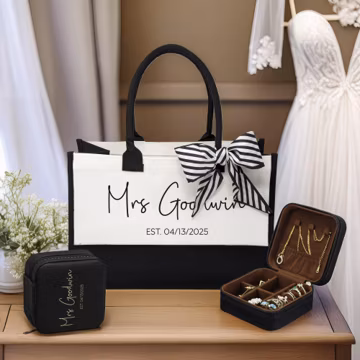 Mrs. Last Name Est Year Tote Bag Personalized Date Wedding Tote Bridal Shower Gift Honeymoon Gift Customized Wedding Gift Bridesmaid Gift