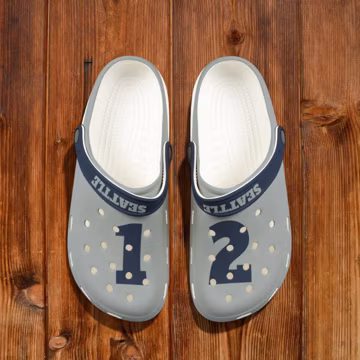 Navy, Grey and White Unisex Clogs, Seattle football fan shoes, sports fan sandals, Women's Shoes, Men's shoes, Gift, Foam Clogs,
