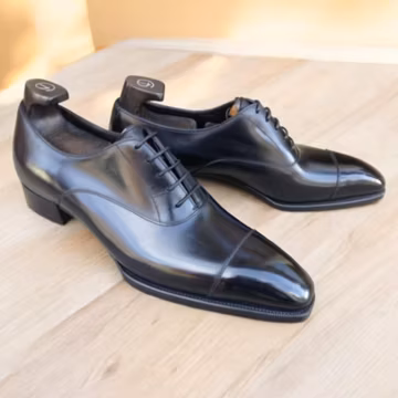 Handmade Black Leather Cap Toe Oxford Shoes: Men's Lace Up Formal Dress Wear