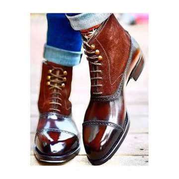 Handmade Two Tone Leather Chelsea Boots: Brown Suede Cap Toe Ankle Boots