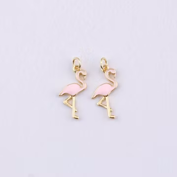 18K Gold Filled Crane Pendant,Enamel Crane Charm Bracelet Necklace for DIY Jewelry Making Supply