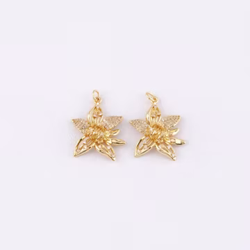 18K Gold Filled Flower Pendant,CZ Micro Pave Flower Charm Bracelet Necklace for DIY Jewelry Making Supply