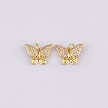 18K Gold Filled Butterfly Pendant,CZ Micro Pave Insect Charm Bracelet Necklace for DIY Jewelry Making Supply