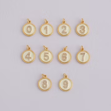 18K Gold Filled Number Pendant,Enamel Number Charm Bracelet Necklace for DIY Jewelry Making Supply