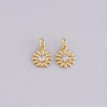18K Gold Filled Daisy Pendant,CZ Micro Pave Flower Charm Bracelet Necklace for DIY Jewelry Making Supply
