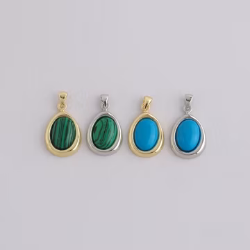 18K Gold Filled Oval Pendant,Natural Stone Charm Bracelet Necklace for DIY Jewelry Making Supply