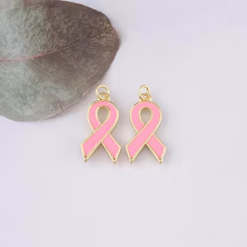 18K Gold Filled Ribbon Pendant,Enamel Awareness Ribbon Charm Bracelet Necklace for DIY Jewelry Making Supply