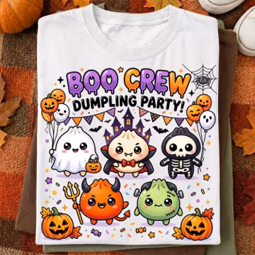 Boo Crew Kawaii Halloween Dumpling Party PNG, Cute Halloween Dumpling Bundle, Kawaii Ghost Vampire Skeleton Pumpkin, Digital Download