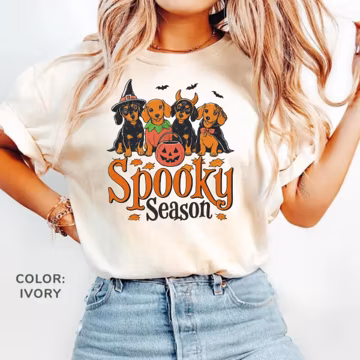 Spooky Season Dachshund Halloween Shirt, Cute Wiener Dog Costume Graphic Tee