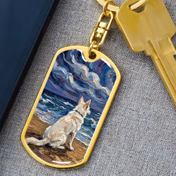 Swiss Shepherd Dog Keychain Engraved Starry Night Beach Personalized Pet Memorial Keyring
