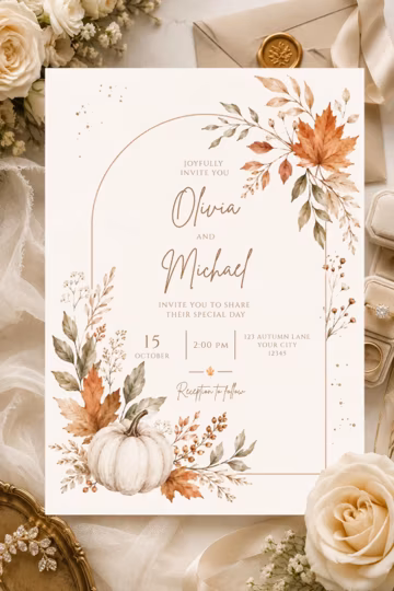 Editable Autumn Wedding Invitation Template | Fall Wedding Invite | White Pumpkin Wedding Invitation (Digital Download)