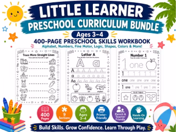Preschool Curriculum Bundle Ages 3-4, 400 Back to school pages Pre-K Worksheets, Homeschool Preschool Learning Activities, Alphabet Numbers