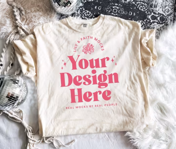 Ivory Comfort Colors Mockup | Aesthetic Comfort Colors 1717 Mock | Preppy Comfort Colors Shirt Flat lay | Beige Shirt Mockup