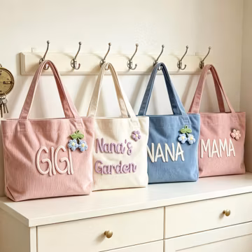 Custom Name Gigi Nana Corduroy Tote Bag,Grandma Favorite Things Storage Travel Bag,Personalized Sentimental Gifts for Grandmother Mom Friend
