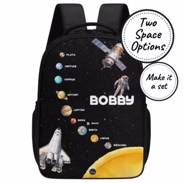 Personalised Solar System Backpack with Custom Name, Kids Planet School Bag, Toddler Canvas Rucksack, Boys Kindergarten Book Bag, Best Gift