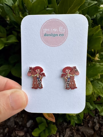 Jessie and Bullseye Toy Story Earrings, Stainless Steel Studs