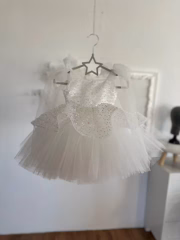 Ivory Sequin Christmas girl dress: Tulle Bow, Toddler Pageant Gown