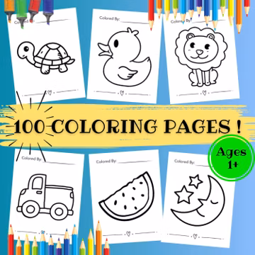 100 Simple Coloring Pages | Kids Toddler Printable (PDF)