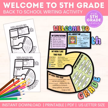 5th Grade All About Me Number Craft | Coloring Activity | Back to School Printable | First Day of School Worksheet