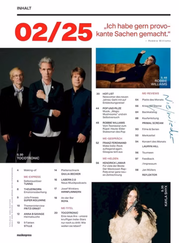 Tocotronic Kendrick Lamar Kayla Shyx Robbie Williams Musikexpress Magazine Germany 2025-02 - Original Print Issue