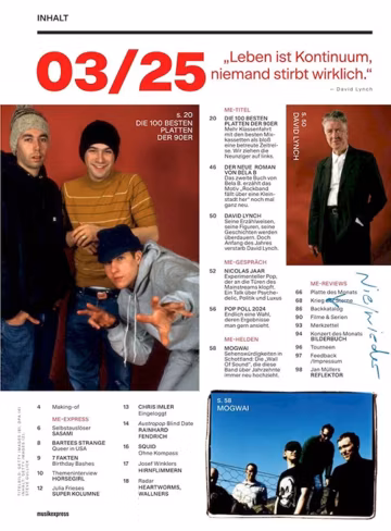 Björk Bela B Nicolas Jaar David Lynch Bilderbuch Mogwai Musikexpress Magazine Germany 2025-03 - Original Print Issue
