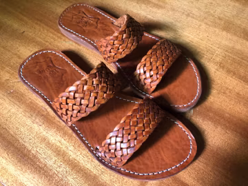 Moroccan Leather Sandal for Women | Handmade Braided Brown Slide Sandal | Flat Leather Summer Slides | Boho Open Toe Sandals