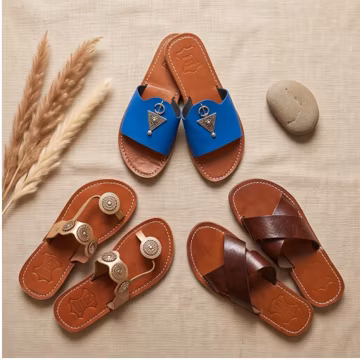 Buy 3 Pack Leather Women Sandals Set of 3 Fixed Pair Bundle, Flat Slide and Strappy Open Toe Summer Beach Style Brown and Blue Sandals