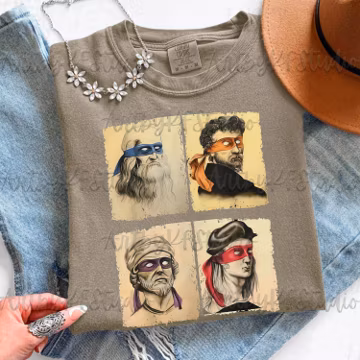 Renaissance Artists Digital File, Michelangelo Raphael Donatello Leonardo PNG, Parody Digital Download, Pop Culture Art, Retro Sublimation