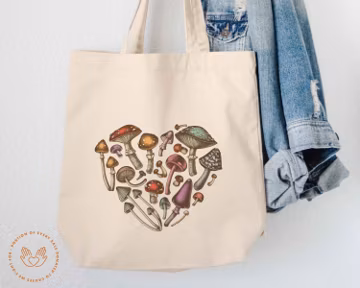 Mushroom Tote Bag, Mushroom Bag, Cottagecore Tote, Goblincore Tote, Fungi Gift, Fungi Tote, Large Tote Bag