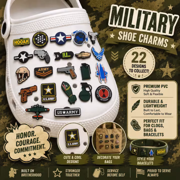 Military Shoe Charms – Patriotic & Tactical Accessories for Clogs, Sandals, Sneakers, Bags, Bracelets with holes