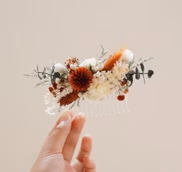Burnt Orange Dried Flower Hair Comb: Bohemian Wedding Accessory