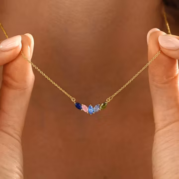 Custom Marquise Birthstone Necklace, Multi Birthstone Pendant, Gold Women Necklace, Personalized Anniversary Gifts, Christmas Gifts for Her