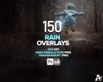 150 Realistic Rain Overlays, Rainfall Overlay, Photoshop Effect, Falling Rain, Autumn Overlays