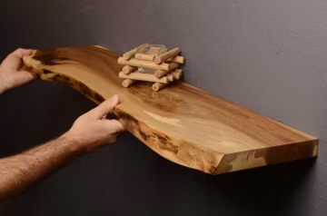 Solid Wood Wall Mount Book Shelves made of Walnut Wood Living Edge Floating Shelf, Wooden Book Shelves Wall Book Shelves with Easy Install