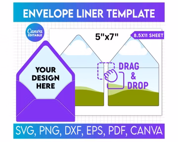 5x7 Envelope Liner template, A7 Envelope Liner Template, Drag and Drop Envelope Liner Canva Template, Square Flap Template, Editable