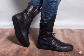 Handmade Black Leather High-Top Boots with Side Zipper – Urban Casual Footwear