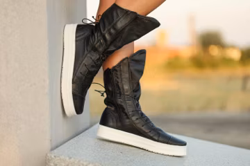 Black leather sneakers, woman ankle high breakthable summer sport shoes, platform fashion spring shoes