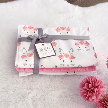 Pretty Baby Girl Burp Cloth Set { Bunnies in Flower Crowns } Great for Easter, Made and Ready For Same Day Shipping
