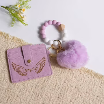 Personalized Faux Fur Heart Keychain Card Holder, Bridesmaid Proposal Gift
