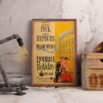 Roman Holiday Movie Poster: Audrey Hepburn & Gregory Peck, Vintage Kraft Paper Print