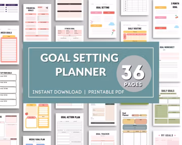 Goal Planner Printable Bundle, Daily, Weekly, Monthly Annual Goals, Minimalist and Productivity, Goal Setting Templates PDF