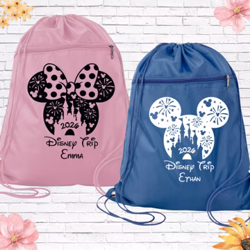 Custom disney drawstring bag kids 2026 Disney Trip Drawstring Bag, Disney backpack, disney bag, disney mickey minnie bag kids disneyland bag
